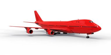 Uzun okyanus ötesi uçuşlar için büyük kapasiteli yolcu uçakları. Beyaz arka planda kırmızı uçak. 3d illüstrasyon