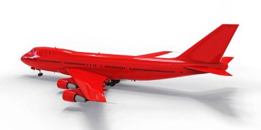 Uzun okyanus ötesi uçuşlar için büyük kapasiteli yolcu uçakları. Beyaz arka planda kırmızı uçak. 3d illüstrasyon