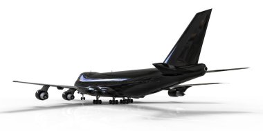 Uzun okyanus ötesi uçuşlar için büyük kapasiteli yolcu uçakları. Beyaz izole edilmiş arka planda siyah uçak. 3d illüstrasyon