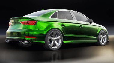 Beyaz arka planda süper hızlı spor araba rengi. Vücut biçimli sedan. Akort sıradan bir aile arabasının bir versiyonu. 3d illüstrasyon