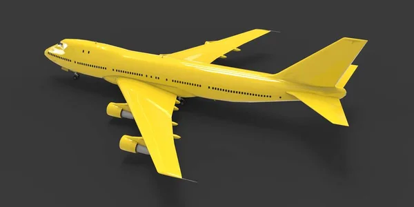 長い大西洋横断飛行のための大容量の大型旅客機 灰色の隔離された背景に黄色の飛行機 3Dイラスト — ストック写真