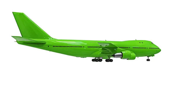 Grünes Flugzeug Auf Weißem Isolierten Hintergrund Große Passagierflugzeuge Mit Großer — Stockfoto