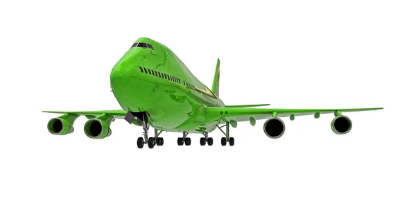 Avião Verde Fundo Branco Isolado Grandes Aeronaves Passageiros Grande Capacidade — Fotografia de Stock