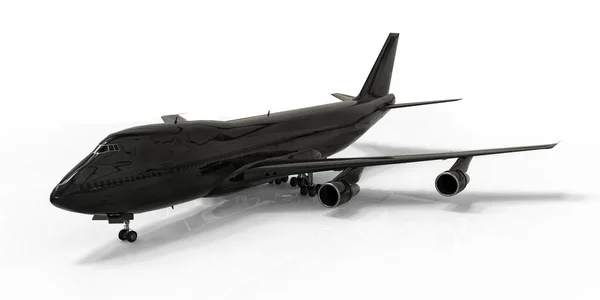 用于跨大西洋长途飞行的载客量大的大型客机 白色孤立背景的黑色飞机 3D说明 — 图库照片