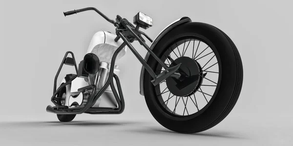 Vit Och Svart Klassisk Anpassad Motorcykel Isolerad Ljusgrå Bakgrund Rendring — Stockfoto