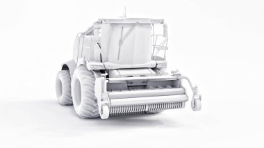 Beyaz arka planda beyaz modern hasat makinesini ayarlayın. 3d oluşturma