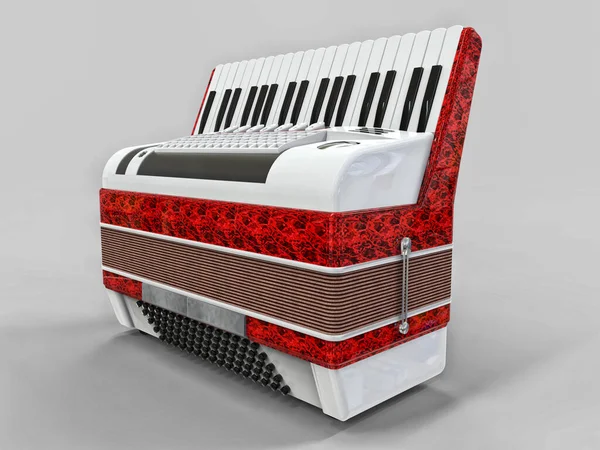 灰色の隔離された背景に赤と白のアコーディオン 3Dイラスト — ストック写真
