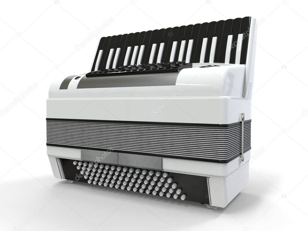 Black and white accordion on grey isolated background. 3d illustration
