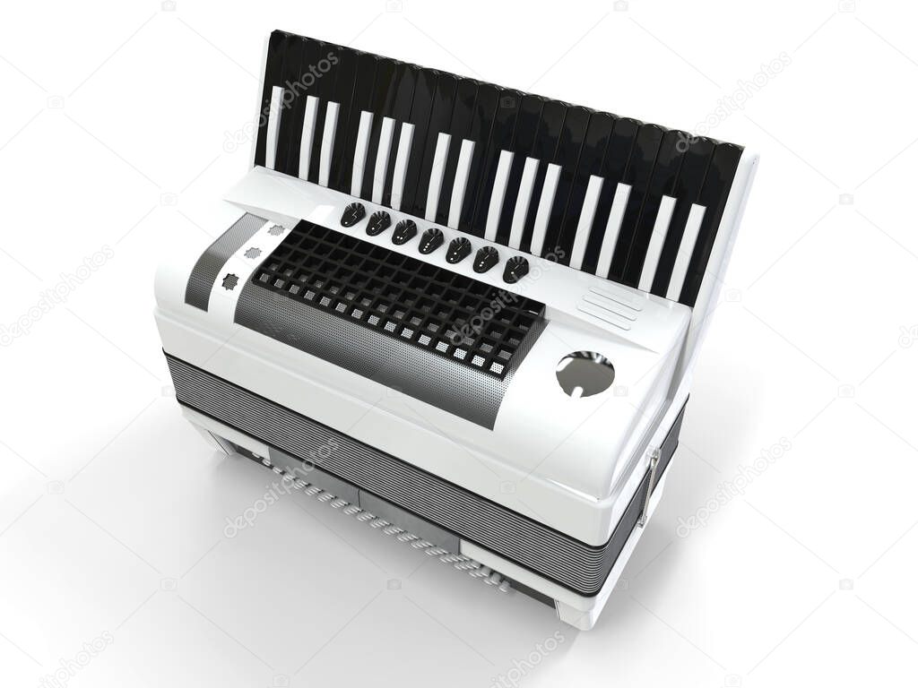 Black and white accordion on grey isolated background. 3d illustration