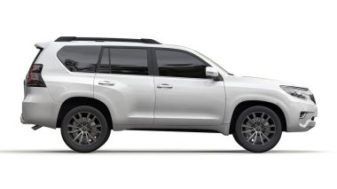 Tula, Rusya. 13 Temmuz 2021: Toyota Land Cruiser Prado 2018 beyaz SUV arabası beyaz arka planda izole edildi. 3d oluşturma