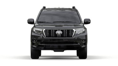 Tula, Rusya. 14 Temmuz 2021: Toyota Land Cruiser Prado 2018 siyah SUV arabası beyaz arka planda izole edildi. 3d oluşturma