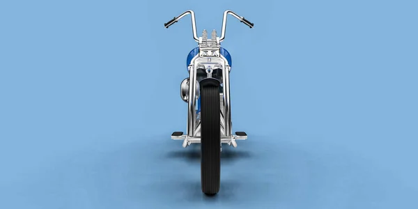 Motocicleta Personalizada Clássica Azul Isolada Fundo Azul Claro Renderização — Fotografia de Stock