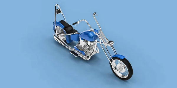 Blaue Klassische Custom Motorrad Isoliert Auf Hellblauem Hintergrund Rendering — Stockfoto