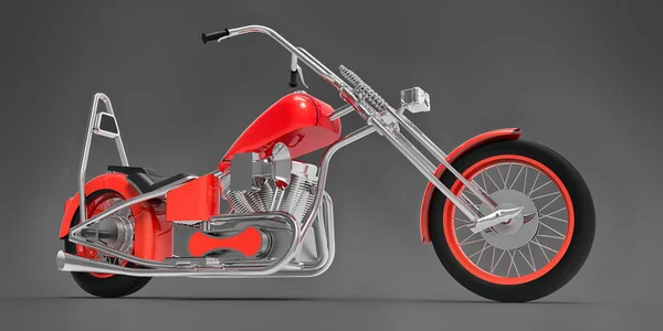 Красный Классический Пользовательский Мотоцикл Изолирован Сером Фоне Rendring — стоковое фото