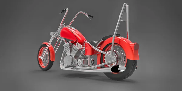 Červené Klasické Vlastní Motocykl Izolované Šedém Pozadí Vykreslování — Stock fotografie