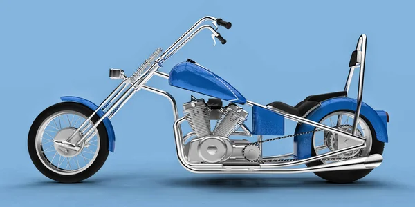 Motocicletta Personalizzata Classica Blu Isolata Sfondo Azzurro Rendering — Foto Stock