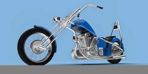 Blue Classic Custom Motorbike Isolated Light Blue Background Rendring — Stock Photo, Image