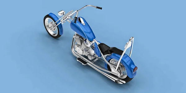 Blaue Klassische Custom Motorrad Isoliert Auf Hellblauem Hintergrund Rendering — Stockfoto