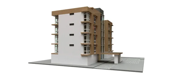白色和米黄色的小公寓 配有电梯和车库 3D渲染 — 图库照片