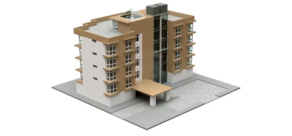 白色和米黄色的小公寓 配有电梯和车库 3D渲染 — 图库照片