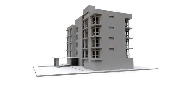 透明ガラスと白い色のマンションモデル アパートだ 3Dレンダリング — ストック写真