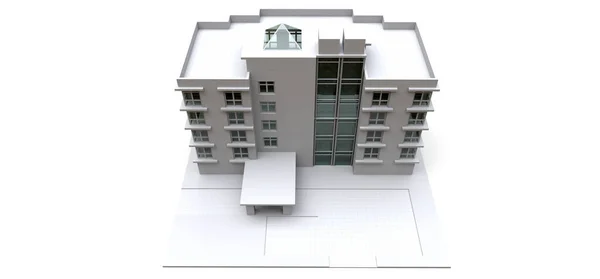 透明ガラスと白い色のマンションモデル アパートだ 3Dレンダリング — ストック写真