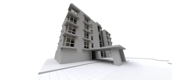 Modèle Condominium Couleur Blanche Avec Des Lunettes Transparentes Immeuble Rendu — Photo