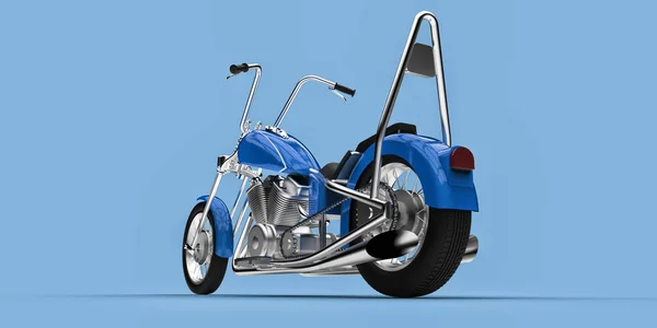 Niebieski Klasyczny Niestandardowy Motocykl Odizolowany Jasnoniebieskim Tle Rendrowanie — Zdjęcie stockowe