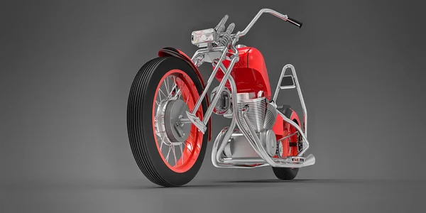 Rote Klassische Benutzerdefinierte Motorrad Isoliert Auf Grauem Hintergrund Rendering — Stockfoto