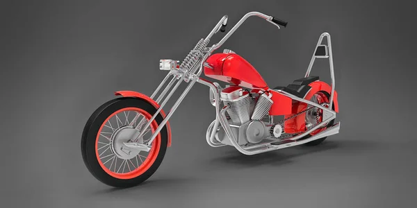 Moto Clásico Rojo Personalizado Aislado Sobre Fondo Gris Rendring — Foto de Stock