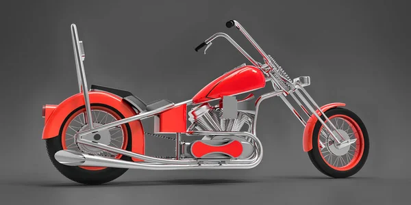 Moto Classica Rossa Personalizzata Isolata Sfondo Grigio Rendering — Foto Stock