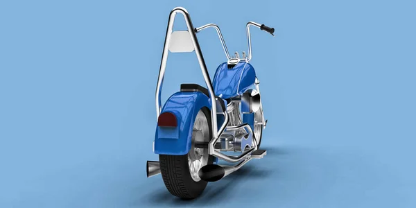 Μπλε Κλασικό Έθιμο Μοτοσικλέτα Που Απομονώνονται Γαλάζιο Φόντο Rendring — Φωτογραφία Αρχείου
