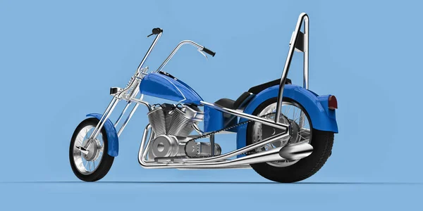 Motocicletta Personalizzata Classica Blu Isolata Sfondo Azzurro Rendering — Foto Stock