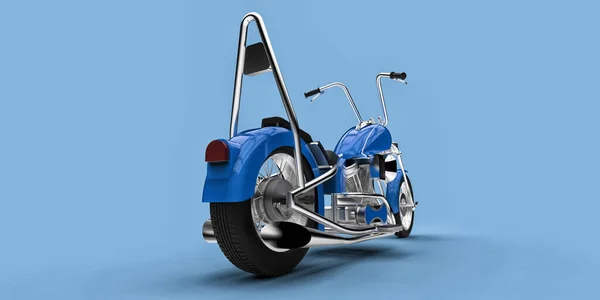 Blaue Klassische Custom Motorrad Isoliert Auf Hellblauem Hintergrund Rendering — Stockfoto