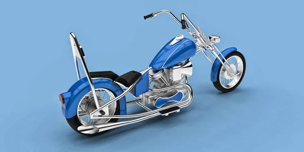 Moto Personnalisée Classique Bleu Isolé Sur Fond Bleu Clair Rendu — Photo