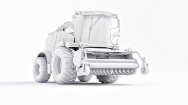 Beyaz arka planda beyaz modern hasat makinesini ayarlayın. 3d oluşturma