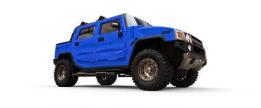 Kırsal bölgeler için büyük mavi bir kamyonet ya da beyaz izole edilmiş arka planda keşif gezileri. 3d illüstrasyon