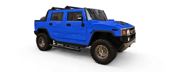 田舎のための大規模な青いオフロードピックアップトラックや白い孤立した背景に遠征 3Dイラスト — ストック写真