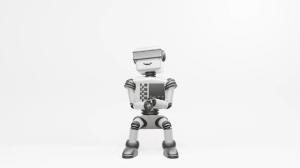 Robô Moderno Sitting Clap Robô Move Muito Naturalmente Sobre Fundo — Vídeo de Stock