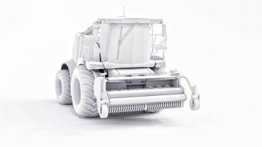 Beyaz arka planda beyaz modern hasat makinesini ayarlayın. 3d oluşturma