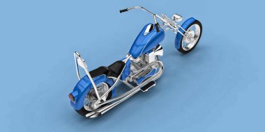 Açık mavi arka planda izole edilmiş mavi klasik motosiklet. 3d rendring