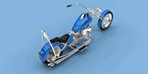 Motocicletta Personalizzata Classica Blu Isolata Sfondo Azzurro Rendering — Foto Stock