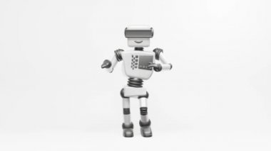Modern robot Rumba dansı. Robot beyaz arka planda çok doğal hareket eder.