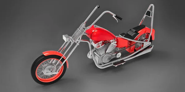 Красный Классический Пользовательский Мотоцикл Изолирован Сером Фоне Rendring — стоковое фото