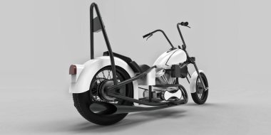Açık gri arka planda izole edilmiş beyaz ve siyah klasik motosiklet. 3d rendring