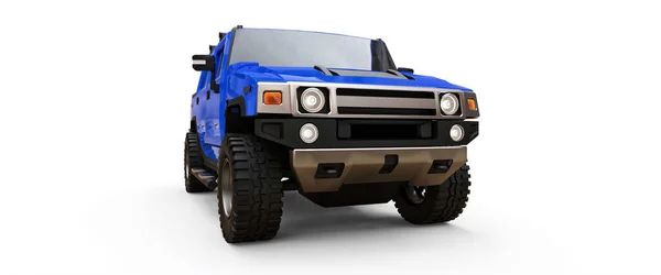 田舎のための大規模な青いオフロードピックアップトラックや白い孤立した背景に遠征 3Dイラスト — ストック写真
