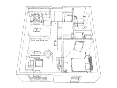 Dairenin modern iç tasarımı. Yeni, güzel bir apartman tasarımı. 3B illüstrasyon