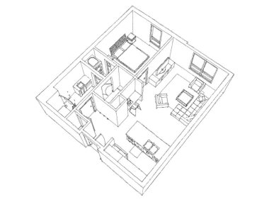 Dairenin modern iç tasarımı. Yeni, güzel bir apartman tasarımı. 3B illüstrasyon