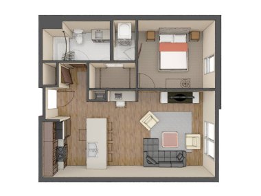 Dairenin modern iç tasarımı. Yeni, güzel bir apartman tasarımı. 3B illüstrasyon