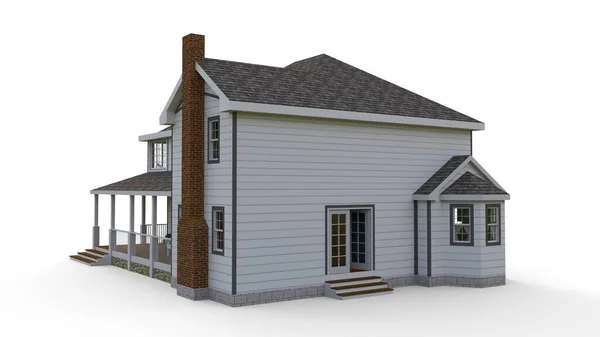 现代漂亮的房子 一个典型的美国别墅一个大家庭 3D插图 — 图库照片